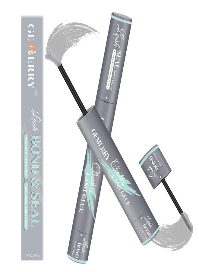 GEMERRY Lash Bond and Seal Waterproof,Gray Bond & Seal Eyelash Glue for Eyelash Clusters Bond and Seal 2-in-1 Home Use Strong Hold 72H (5ml+5ml,Gray) - Image 1